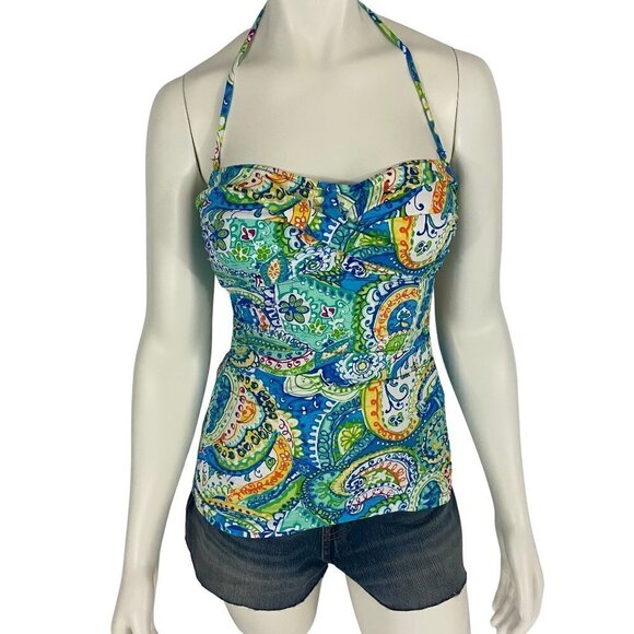 Ralph Lauren Carnivale Paisley Twist Tankini Top Blue & Green Size 8 NWT - Picture 1 of 7